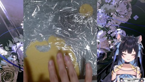 ヘアスプレーで生地を伸ばすよいち