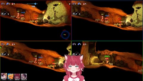 【コウモリへの攻撃・💩に注意】　ブタの鼻みたいの投げてる　ズズ「上への攻撃で倒せる」　何か落ちてきた　「４ぬで！」　アフロになっちゃった　…　「💩に当たって４んじゃった」「最弱だから」