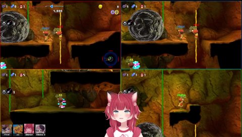 【ボタンを踏んで橋を消せるギミック】　(1)橋を出して進ませ、また橋を消すぷるる／(2)岩をやり過ごして一気に進むはずが、逆方向に戻っていくぷるる