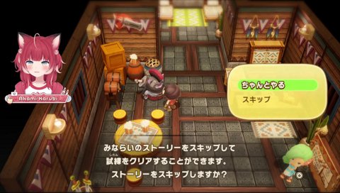 【スキップしない（する）】　”見習いストーリーを見る事ができなくなります　本当にスキップしますか？”　　ちゃんとやった方がいい？　戦い系は見よう！　…　ん？　ん？　間違えた、普通に