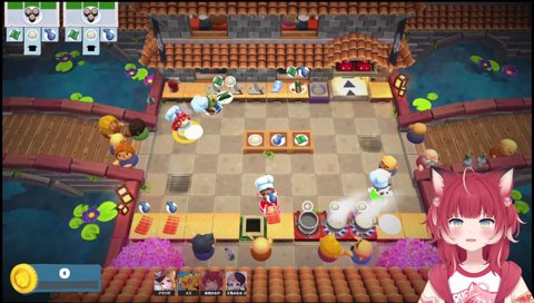 【米櫃もってウロウロぷるる(黄緑のキャラ)】　ぷるる「おひつ(？) は、どうしたらいいんだぁ？」　ズズ「ぷるる！米もってウロウロしないで」　「どうしたらいい!?」　「お皿ある！お皿にあげて」