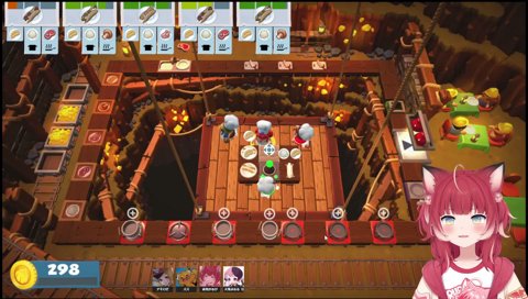 【ぷるるの指示(3)】　ぷるる「キノコ…　豚！豚！ちゃう　牛肉…　　牛キノコ豚」「豚なんか無ぇ！」「牛キノコ鳥！」　　アキロゼ「米は？」「ぁ、ぁ、ぇ、ぁー」（かるび落下）