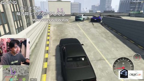 ジャンプに失敗するもかるびを救出するけんき