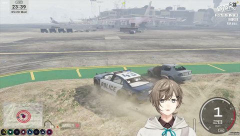 飛行場にて、車歪み？