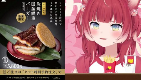 【モスの炭火焼国産鰻重バーガー(2)】　配信ネタとして買ったよ　けど普通に配信とかしてなかったら『コレ頼むぐらいなら鰻重食うくね？』って思った　って思いながら予約したけどどうですかね？ｗ