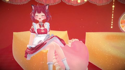 【ソファーに座るかるび】　こういう事だって出来る　　凄いですわ最近の３Ｄの技術っていうのは　これだけで一生遊べますよ、私　　「画角が…」「今日はこれでいいや」　見えてないからｗ　いいでしょ？