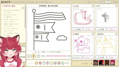 鯉のぼりのえかきうた(2)　　しん「わいわいさんはナニカにしようとしてたけど、かるびのｗ　　ありけんは適当に身体描いてるしｗ」　　ありけんは何なの？ｗ